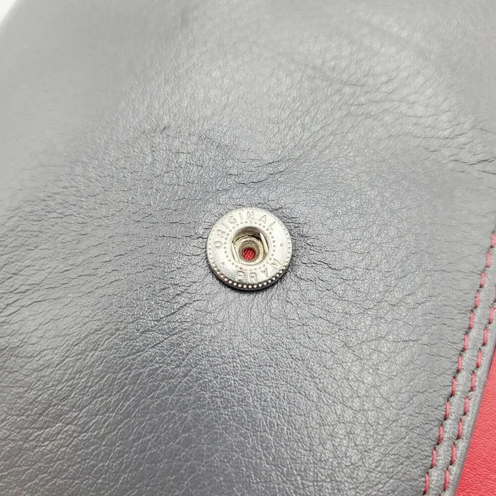 Red Gray & Black Colorblock Genuine Leather RFID Protection Tri-Fold Wallet